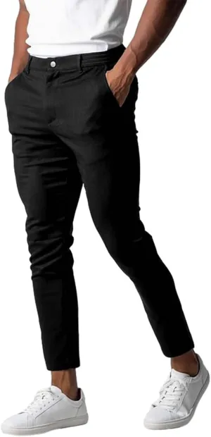 2024 Men's Casual Chinos Pants Slim Fit Skinny Stretch Dress Pants Expandable Waist Casual Suit Pants with Pockets