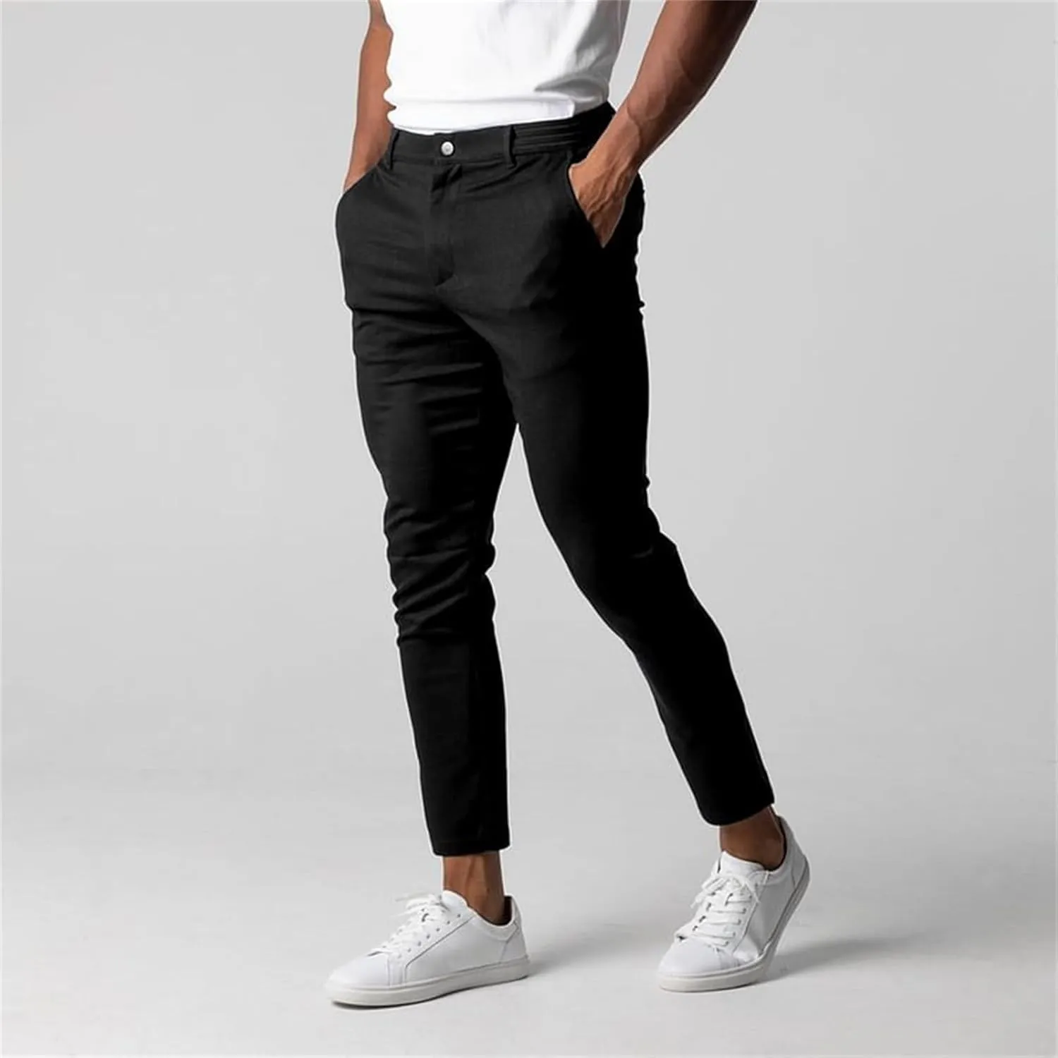 2024 Men's Casual Chinos Pants Slim Fit Skinny Stretch Dress Pants Expandable Waist Casual Suit Pants with Pockets