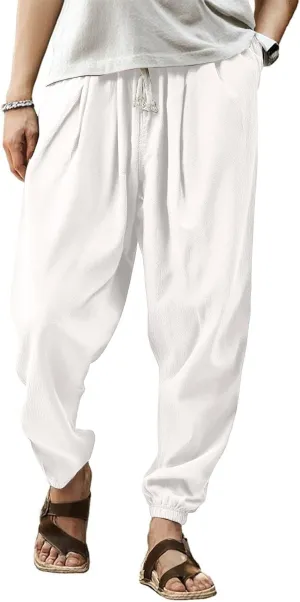 2025 Men's Casual Pants Cotton Loose Drawstring Leg Summer Pants