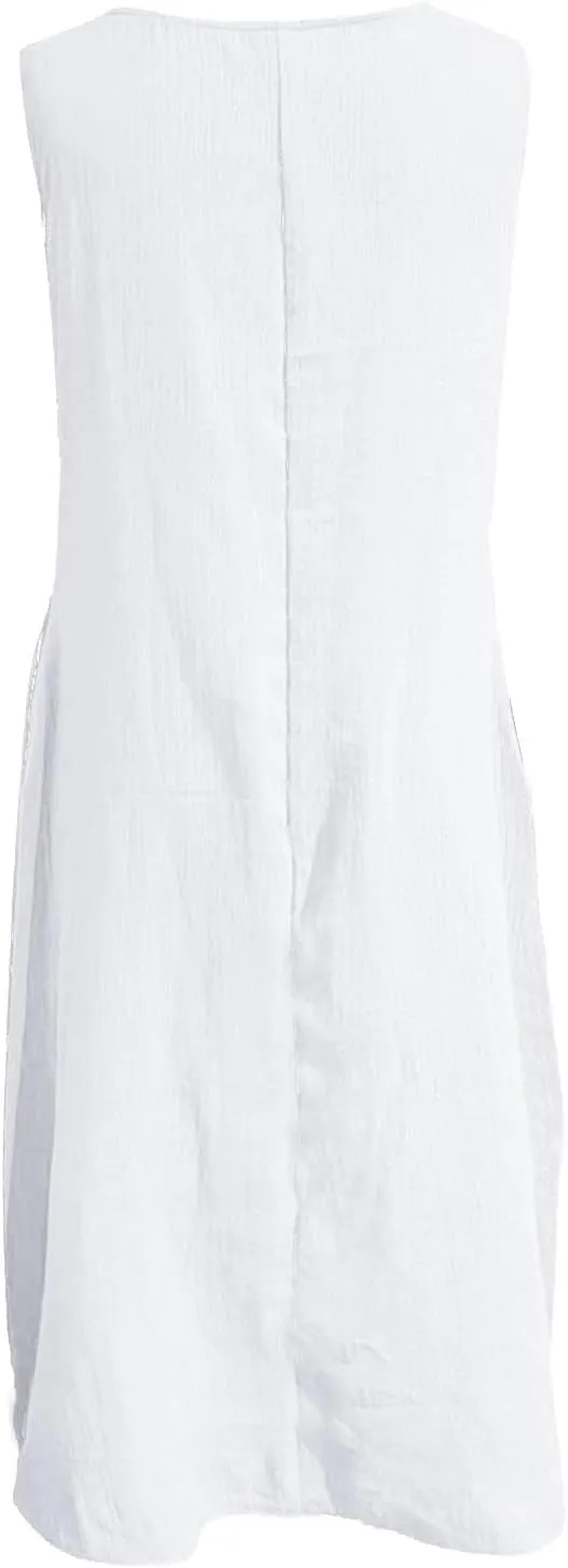2025 Summer Plus Size Cotton Linen Tank Dress Women Boho Casual Beach Dresses Crew Neck Sleeveless Midi Sundress