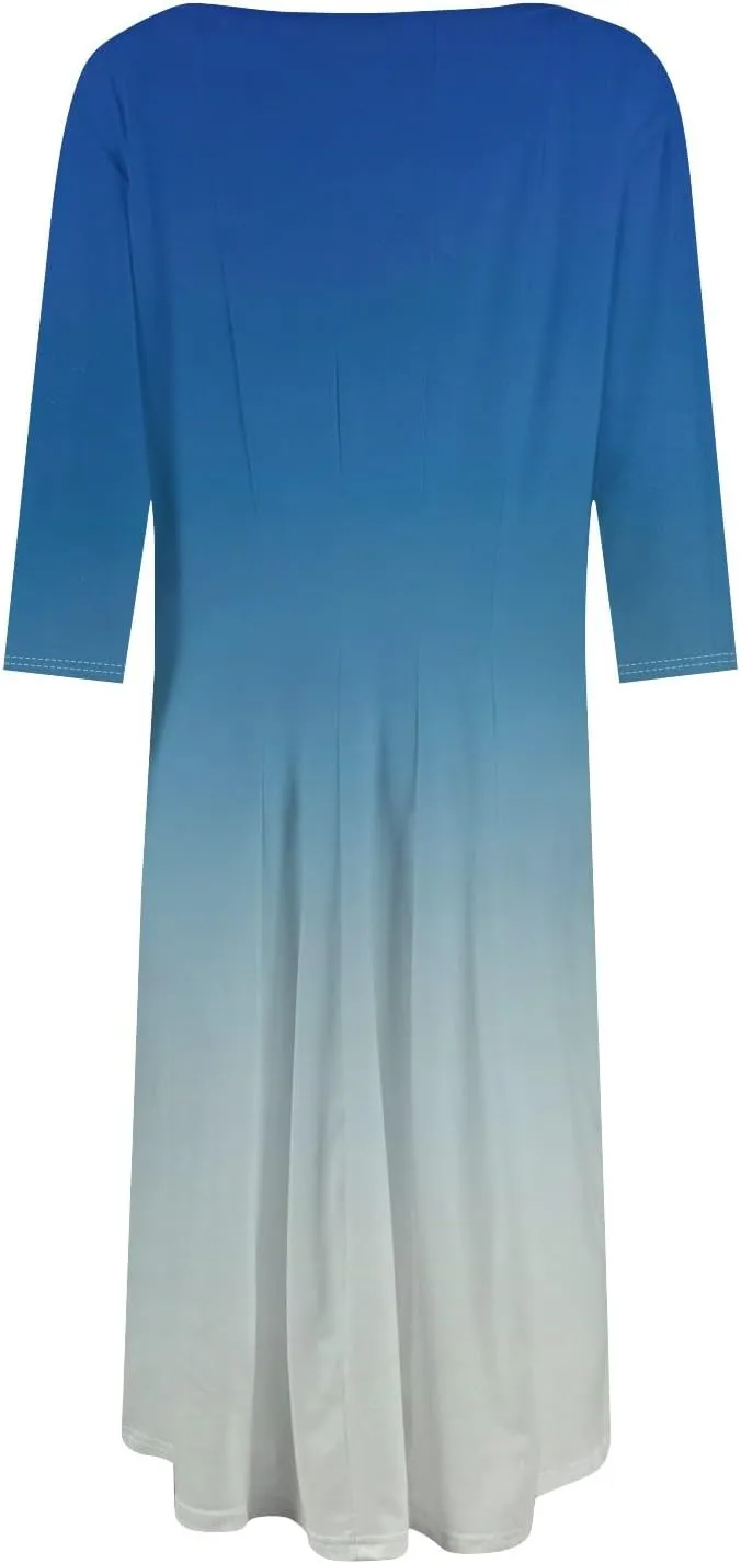 3/4 Sleeve Dresses for Women 2025 Spring Round Neck Pleated Church Dress with Pockets