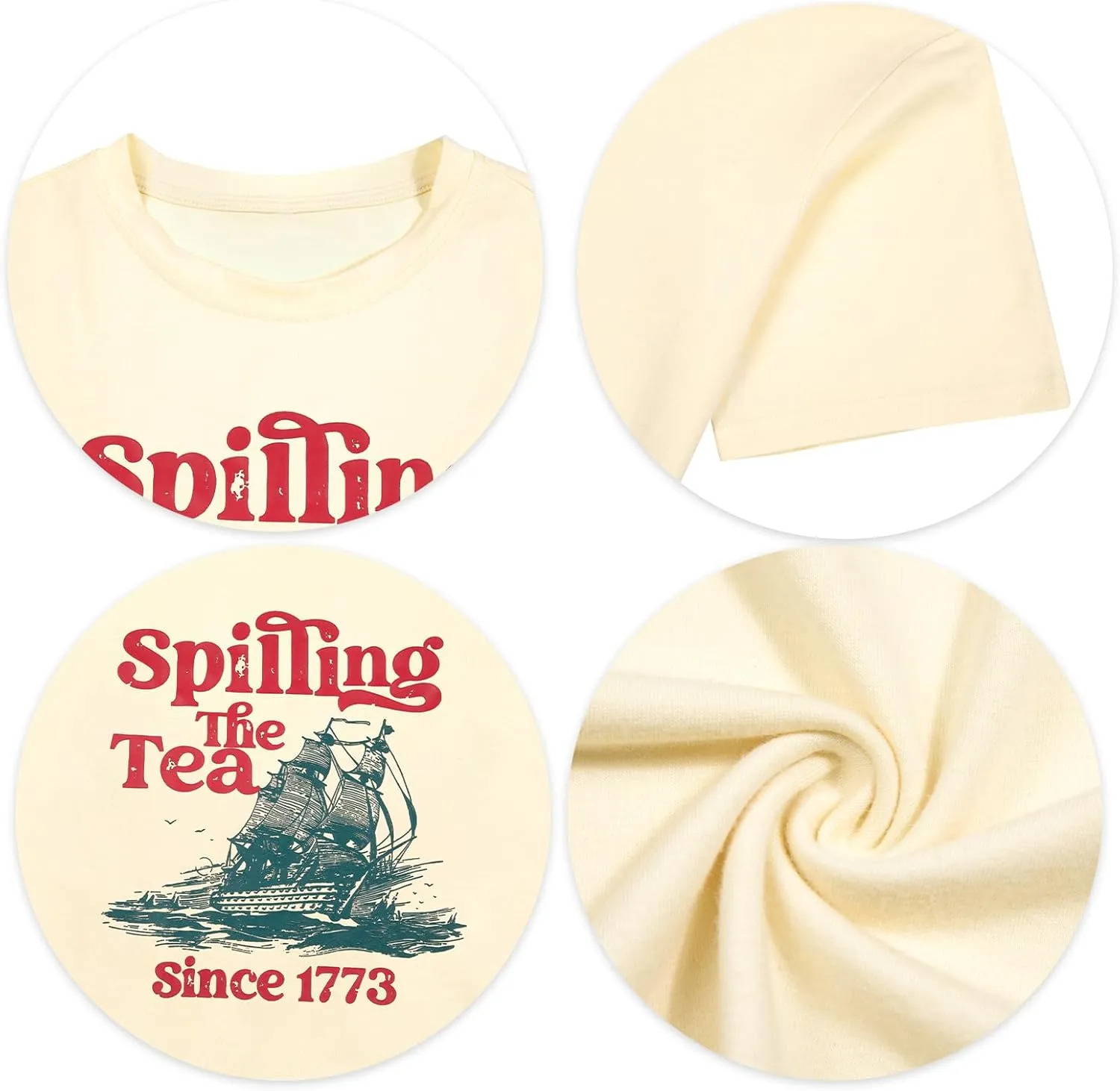 4th of July Shirts Women Spilling The Tea Since 1773 Shirt Patriotic T-Shirt American History Teacher Vintage Tee Tops