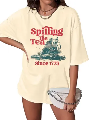 4th of July Shirts Women Spilling The Tea Since 1773 Shirt Patriotic T-Shirt American History Teacher Vintage Tee Tops