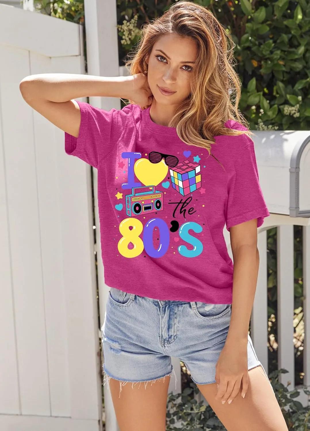 80's Shirts for Women 80s Neon Music Graphic T-Shirt Hip Hop 80S Party Outfits Girls I Love The 80's T-Shirt