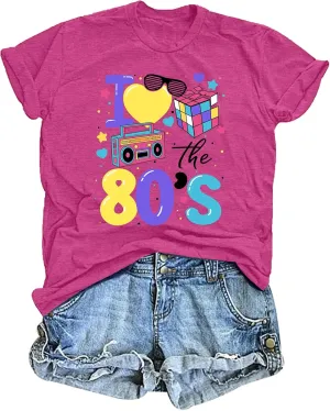 80's Shirts for Women 80s Neon Music Graphic T-Shirt Hip Hop 80S Party Outfits Girls I Love The 80's T-Shirt