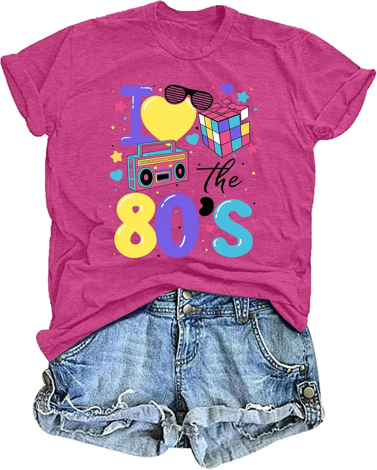 80's Shirts for Women 80s Neon Music Graphic T-Shirt Hip Hop 80S Party Outfits Girls I Love The 80's T-Shirt