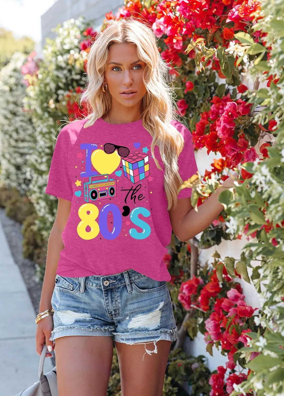 80's Shirts for Women 80s Neon Music Graphic T-Shirt Hip Hop 80S Party Outfits Girls I Love The 80's T-Shirt