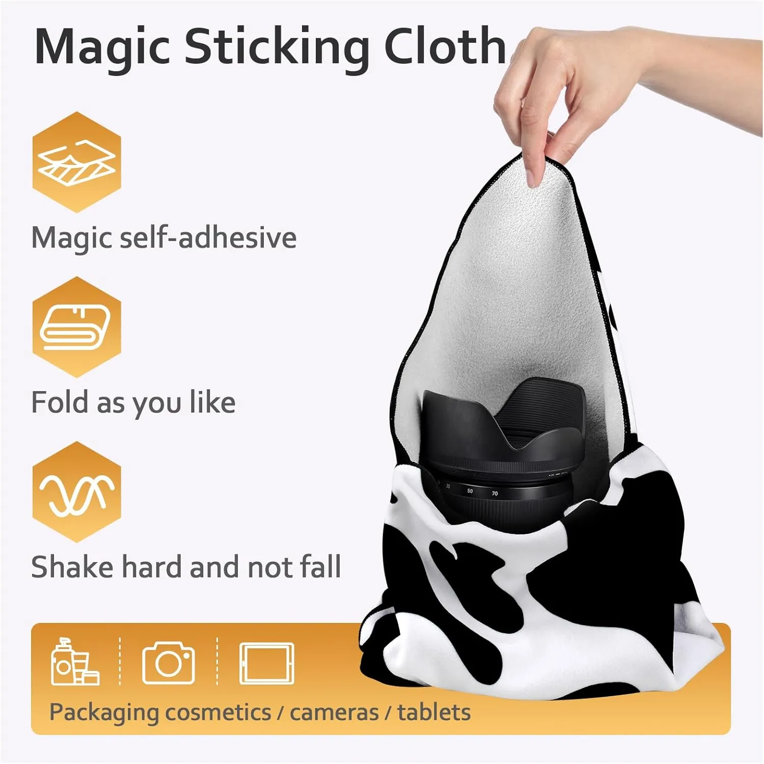 Abiudeng Self Adhesive Cloth Magic Makeup Wrap Magic Wrap Cloth Cosmetic Pouch Camera Protective Wrap Anti-Scratch Lens Wrap Pouch Portable Easy Clean for Women Men-Cow Pattern