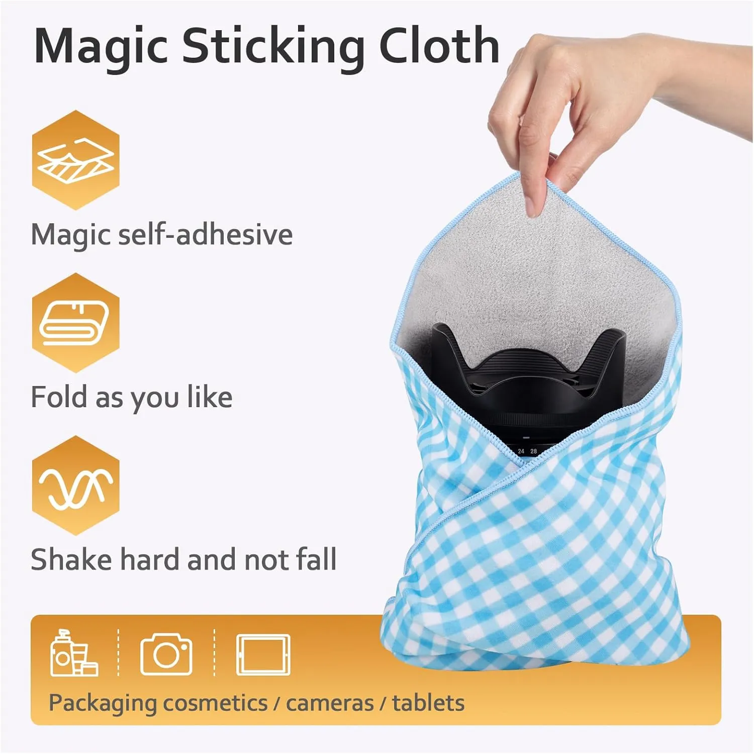 Abiudeng Self-Adhesive Magic Makeup Wrap Magic Wrap Cloth Cosmetic Pouch Camera Protective Anti-Scratch Lens Wrap Pouch Portable Easy Clean for Women Men-Blue Plaid