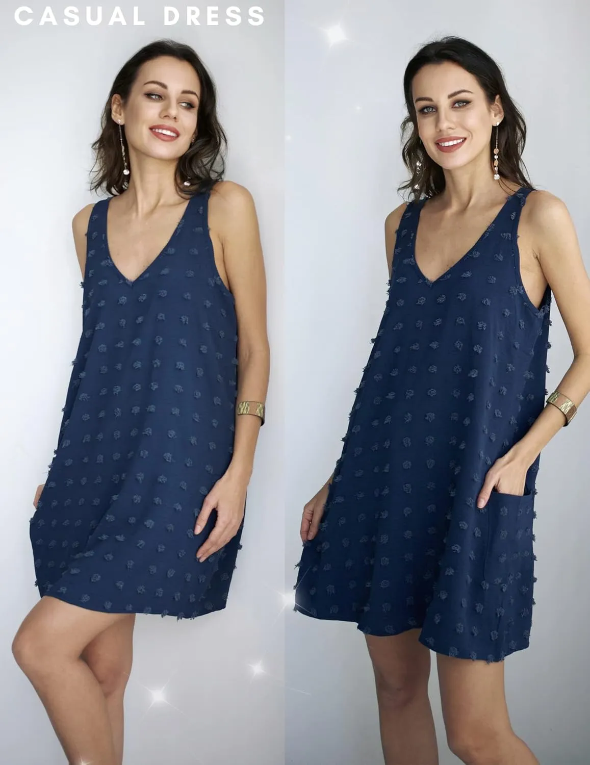 AI'MAGE Women Beach Coverups Swiss Polka Dot Bathing Suit Cover Up Sleeveless V Neck Dress with 2 Pockets