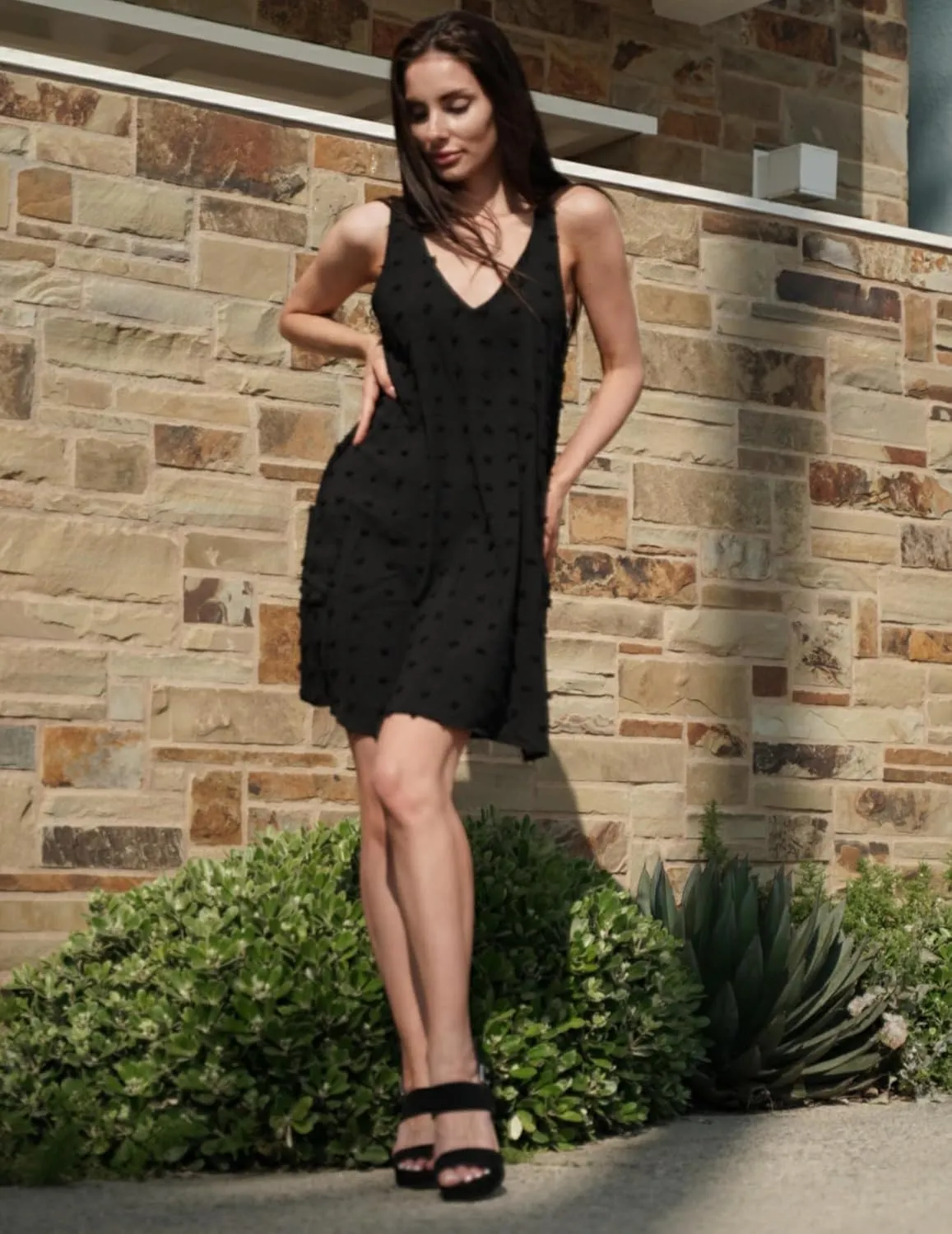 AI'MAGE Women Beach Coverups Swiss Polka Dot Bathing Suit Cover Up Sleeveless V Neck Dress with 2 Pockets