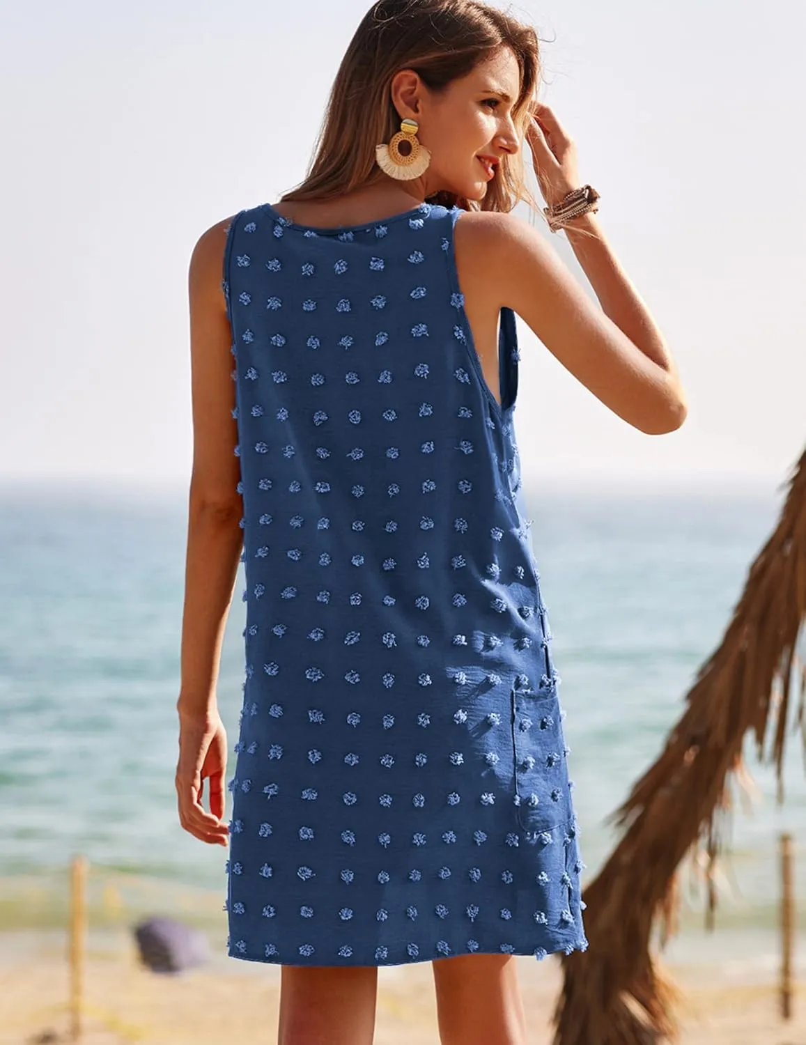 AI'MAGE Women Beach Coverups Swiss Polka Dot Bathing Suit Cover Up Sleeveless V Neck Dress with 2 Pockets