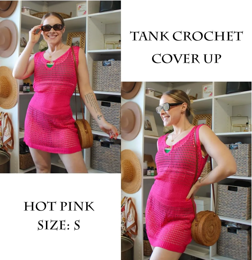 AI'MAGE Womens Beach Cover Up Dress Crochet Hollow Out Bathing Suit Crew Neck Sleeveless Sundresses Summer Swimwear S-XXL