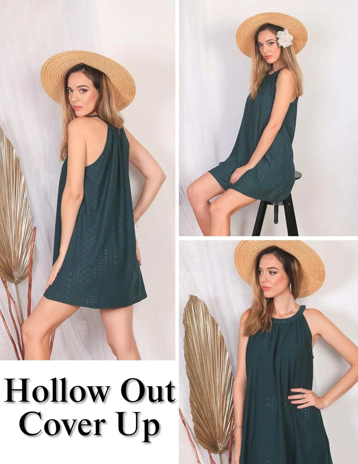 AI'MAGE Womens Swimsuit Cover Up Hollow Out Crochet Coverups Sleeveless Beach Dress Tank Bikini Cover Ups S-3XL