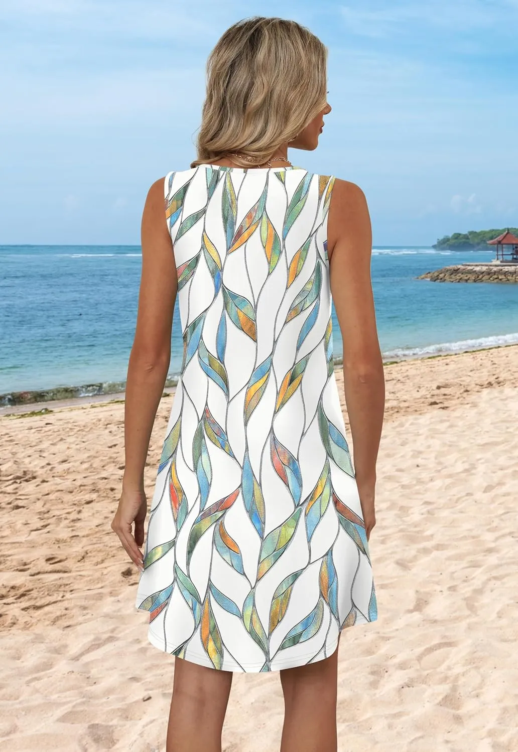 Aokosor Womens Summer Dresses 2025 Loose V Neck Sleeveless Dress Sundresses Swimsuit Coverup