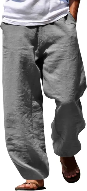Baggy Linen Boho Yoga Casual Drop Crotch Trouser Elastic Waist Beach Pants Men Cotton Baggy Hippie Yoga Harem Pants