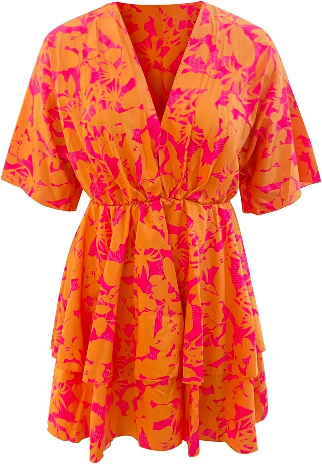 Beach Dresses for Women Vacation Short Batwing Sleeve V Neck Summer Trendy Dress Ruffle Boho Mini Sundress