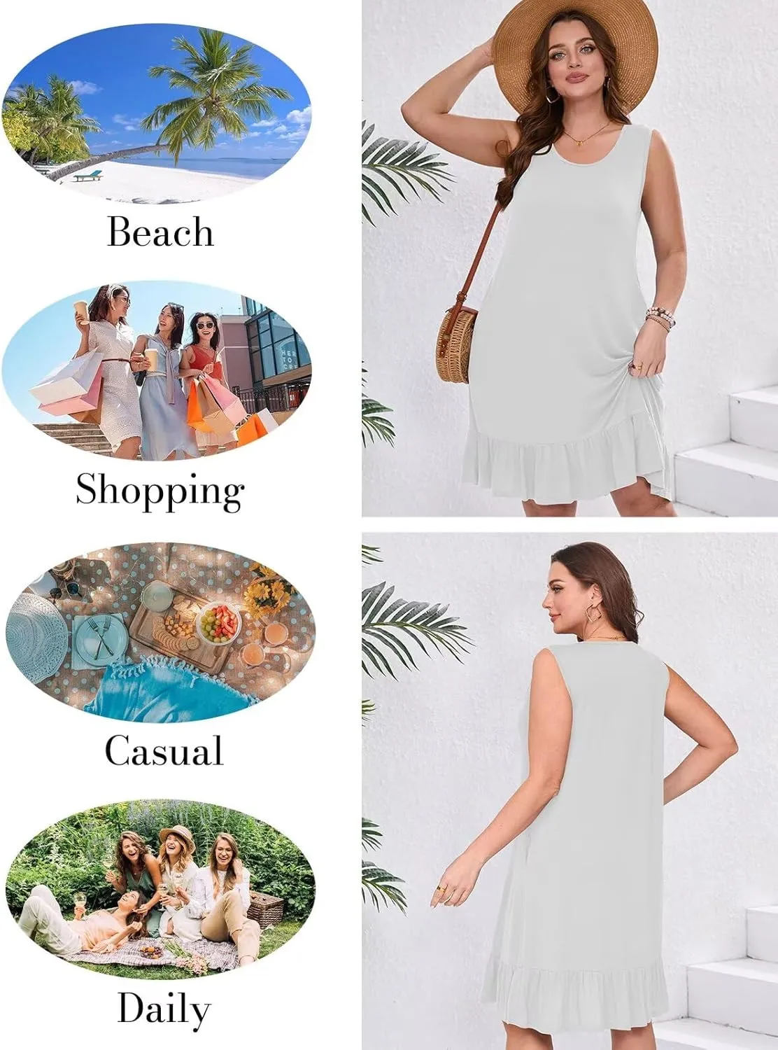 BELAROI Plus Size Sundress Casual Summer Loose Tank Dress Beach Cover Ups Vacation Outfits Pockets Ruffle Hem