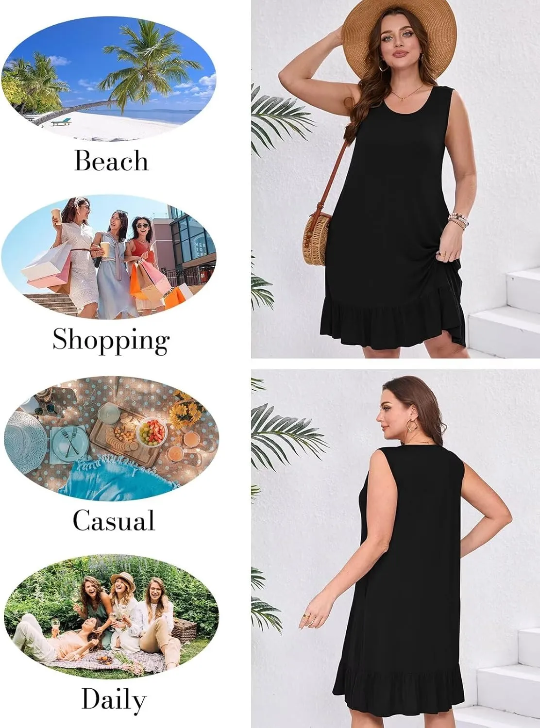 BELAROI Plus Size Sundress Casual Summer Loose Tank Dress Beach Cover Ups Vacation Outfits Pockets Ruffle Hem