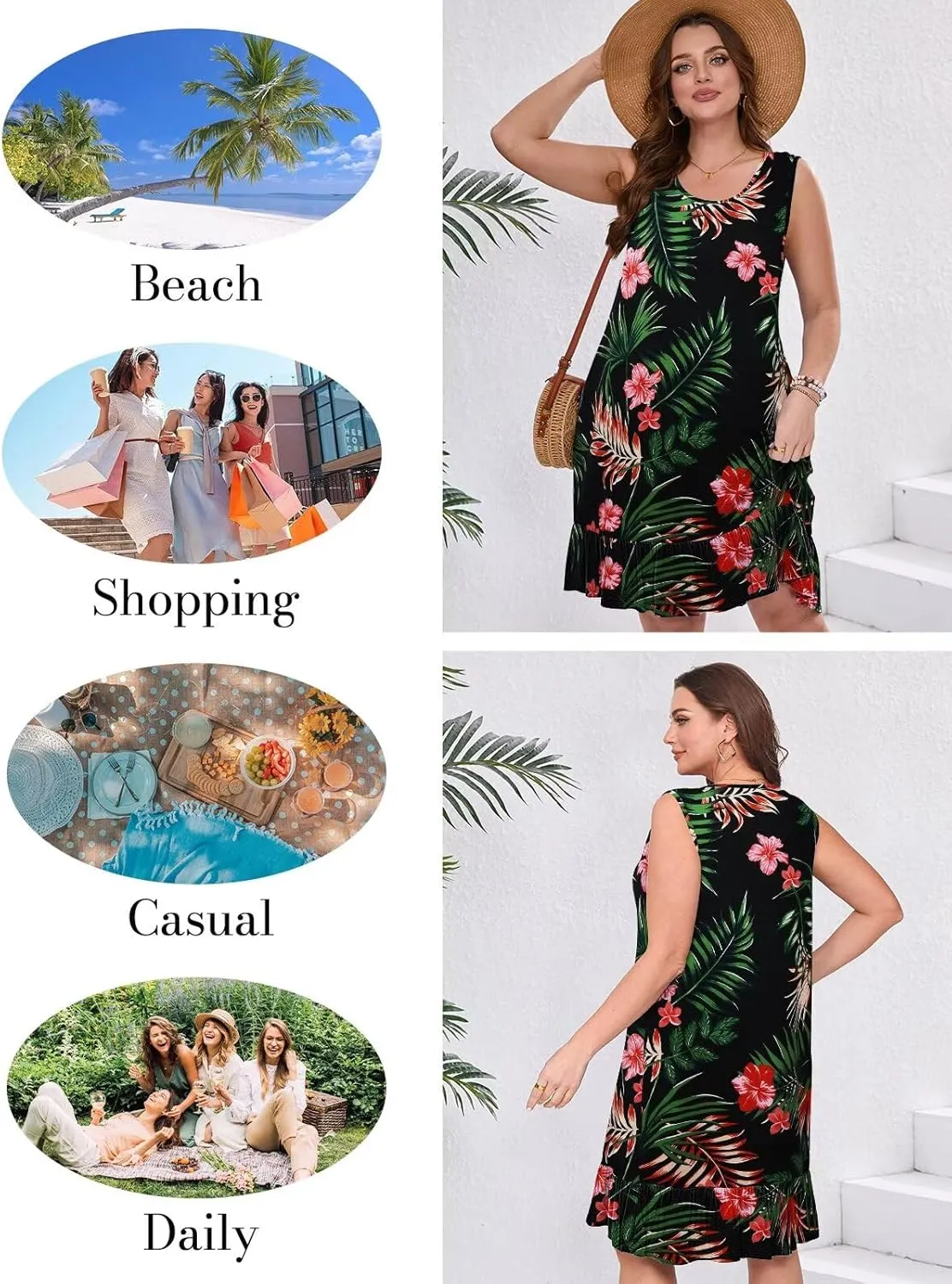 BELAROI Plus Size Sundress Casual Summer Loose Tank Dress Beach Cover Ups Vacation Outfits Pockets Ruffle Hem