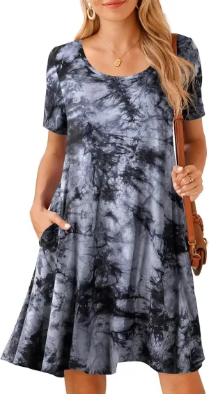 BELAROI Womens Plus Size Casual Dresses Summer Tshirt Dress Swing Short Sleeve Vacation Beach Coverup