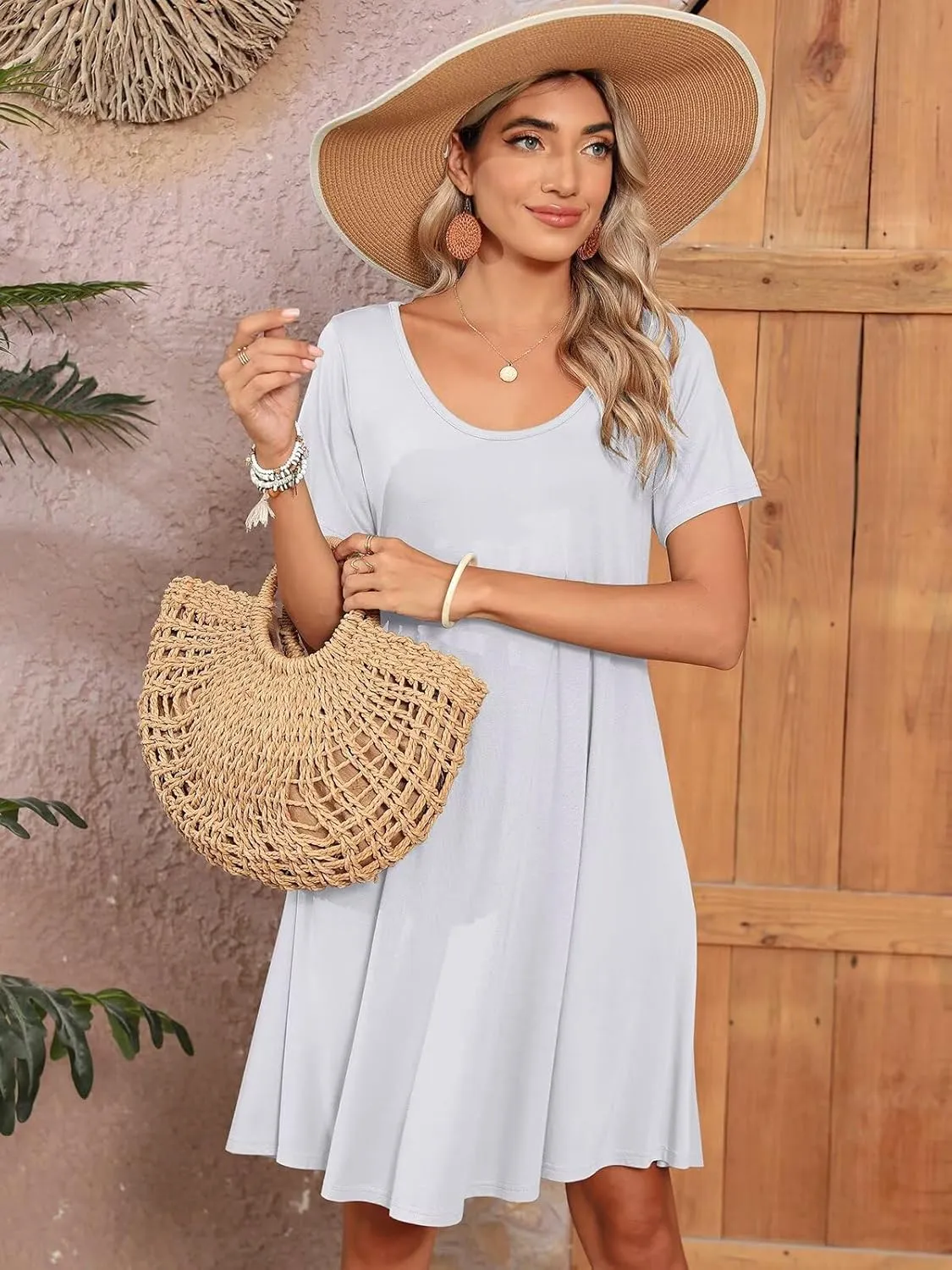 BELAROI Womens Plus Size Casual Dresses Summer Tshirt Dress Swing Short Sleeve Vacation Beach Coverup