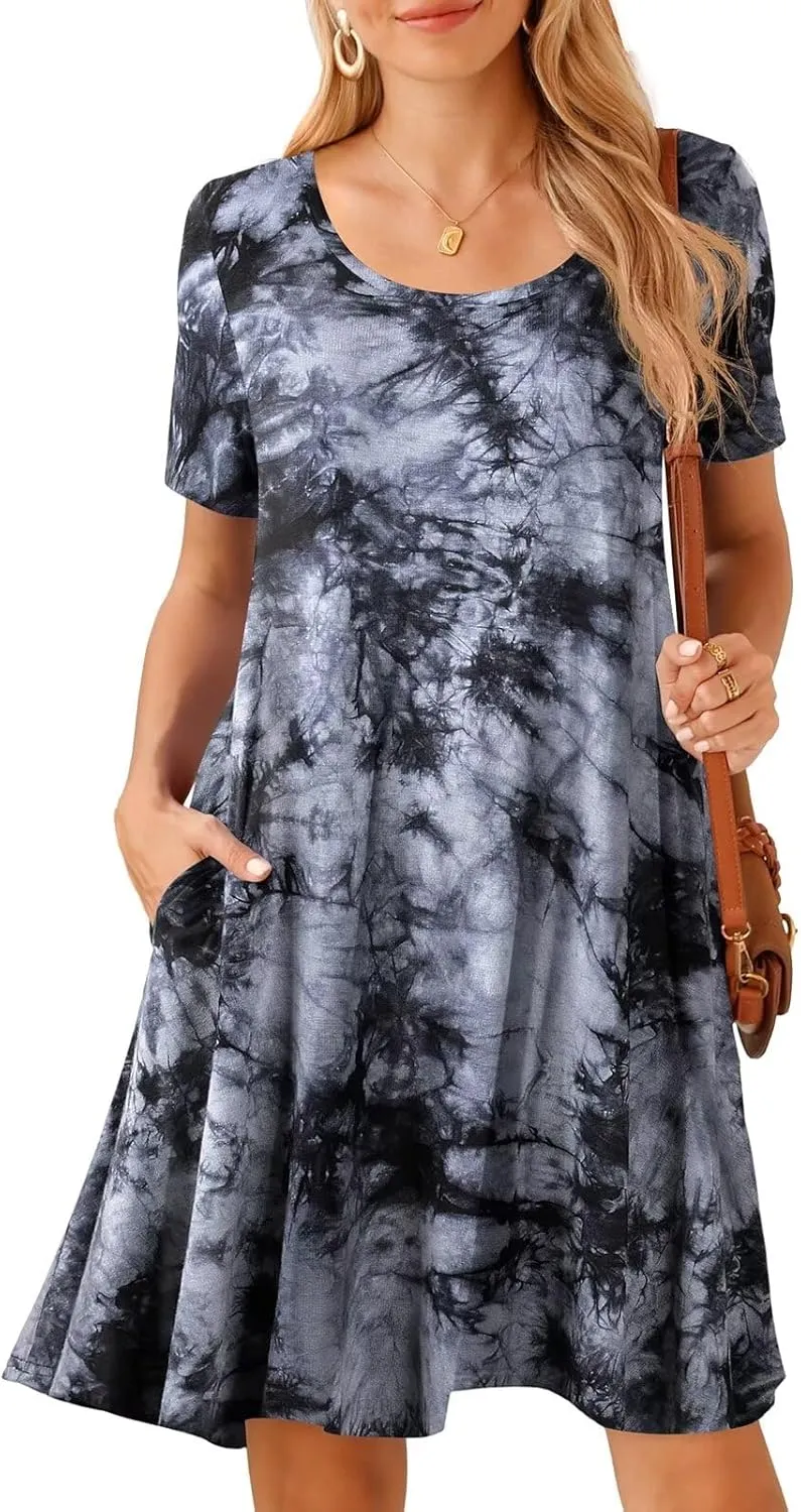 BELAROI Womens Plus Size Casual Dresses Summer Tshirt Dress Swing Short Sleeve Vacation Beach Coverup