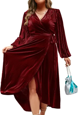 BerryGo Women's Velvet V Neck Wrap Semi Formal Dress Cocktail Party Maxi Dress for Wedding Guest