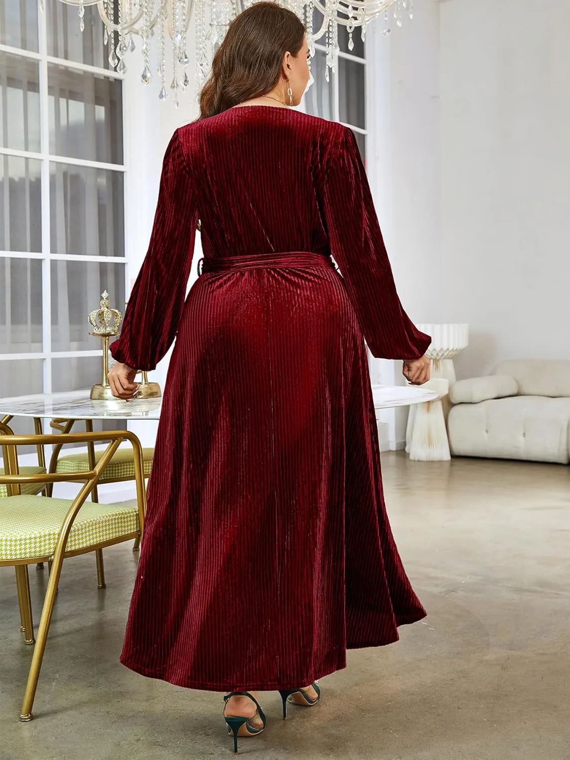 BerryGo Women's Velvet V Neck Wrap Semi Formal Dress Cocktail Party Maxi Dress for Wedding Guest