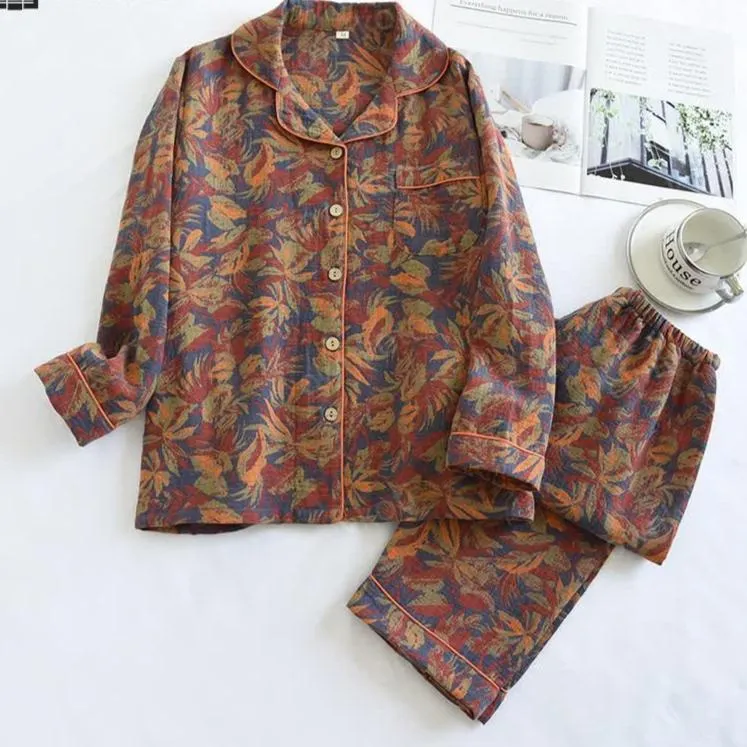 Bianca - Double-Layer Cotton Gauze Retro Pajama Set