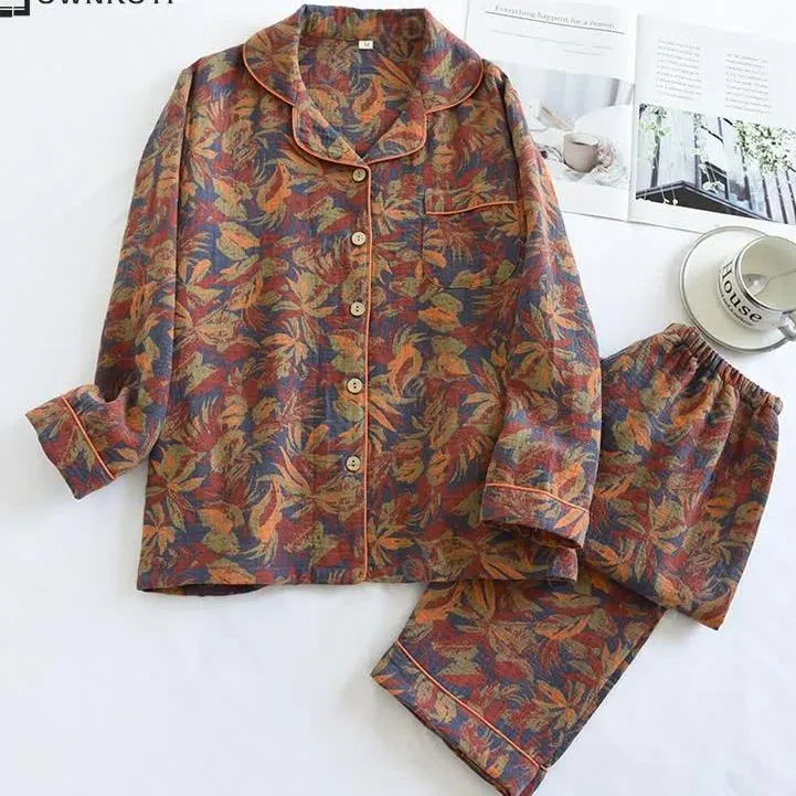 Bianca - Double-Layer Cotton Gauze Retro Pajama Set
