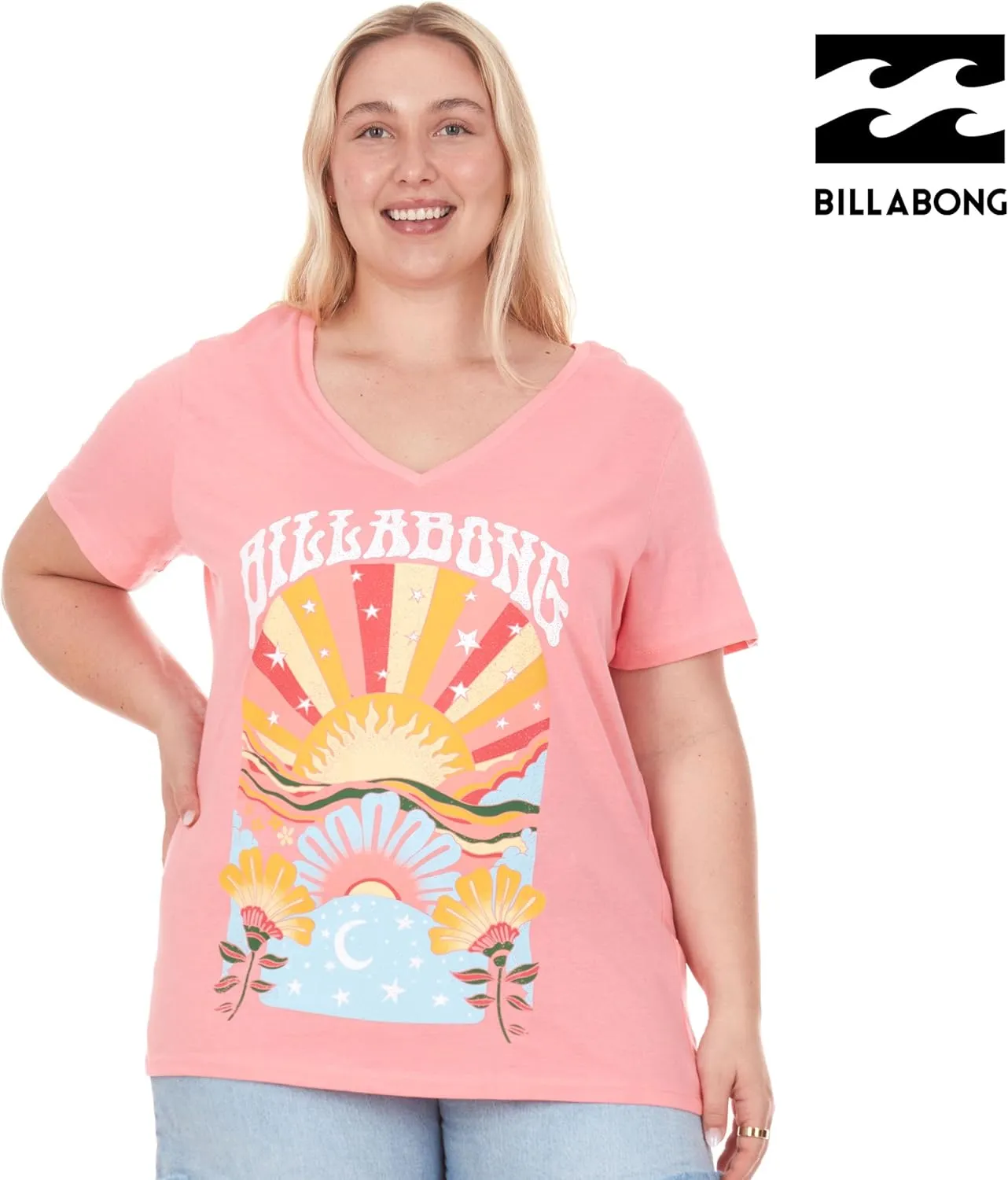 Billabong Plus Size T Shirts for Women - V Neck Oversized Womens Graphic Tees (XL-4X)