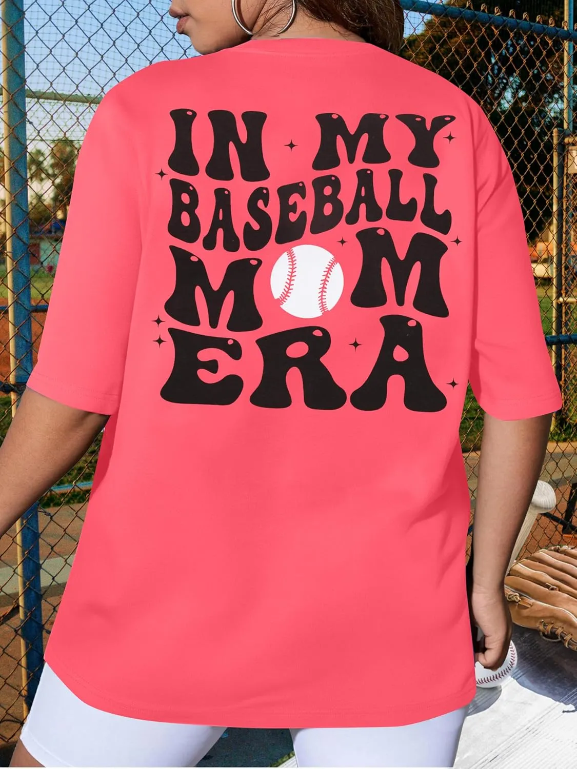 BLANCHES Plus Size Baseball Shirt Women in My Baseball Mom Era Graphic Tee Game Day T-Shirt Softball Mom Tops