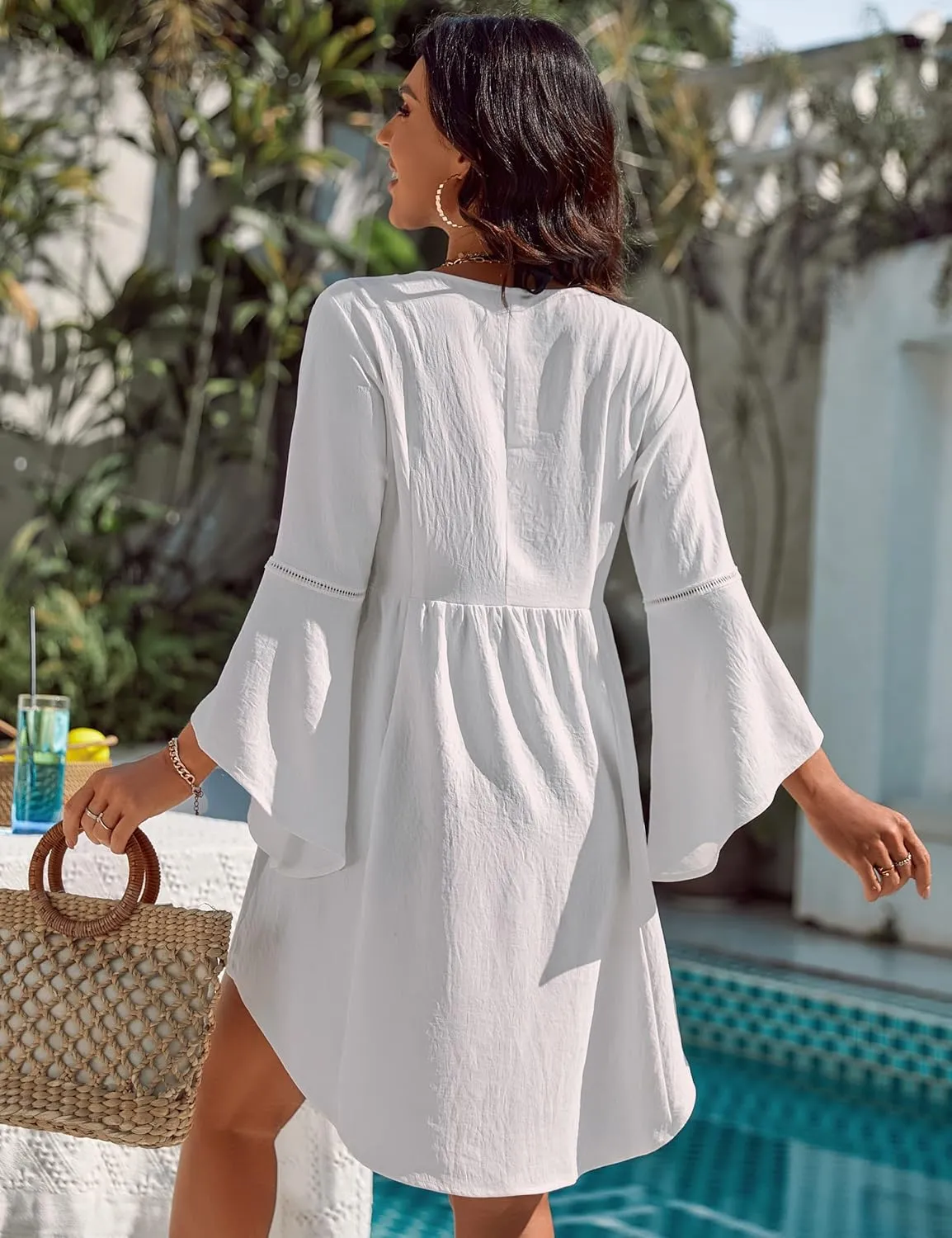 Blooming Jelly Womens Swimsuit Coverup V Neck Chiffon Bathing Suit Beach Dress Flowy Swim Bikini Cover Up