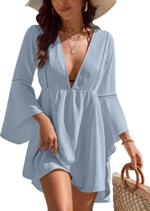 Blooming Jelly Womens Swimsuit Coverup V Neck Chiffon Bathing Suit Beach Dress Flowy Swim Bikini Cover Up