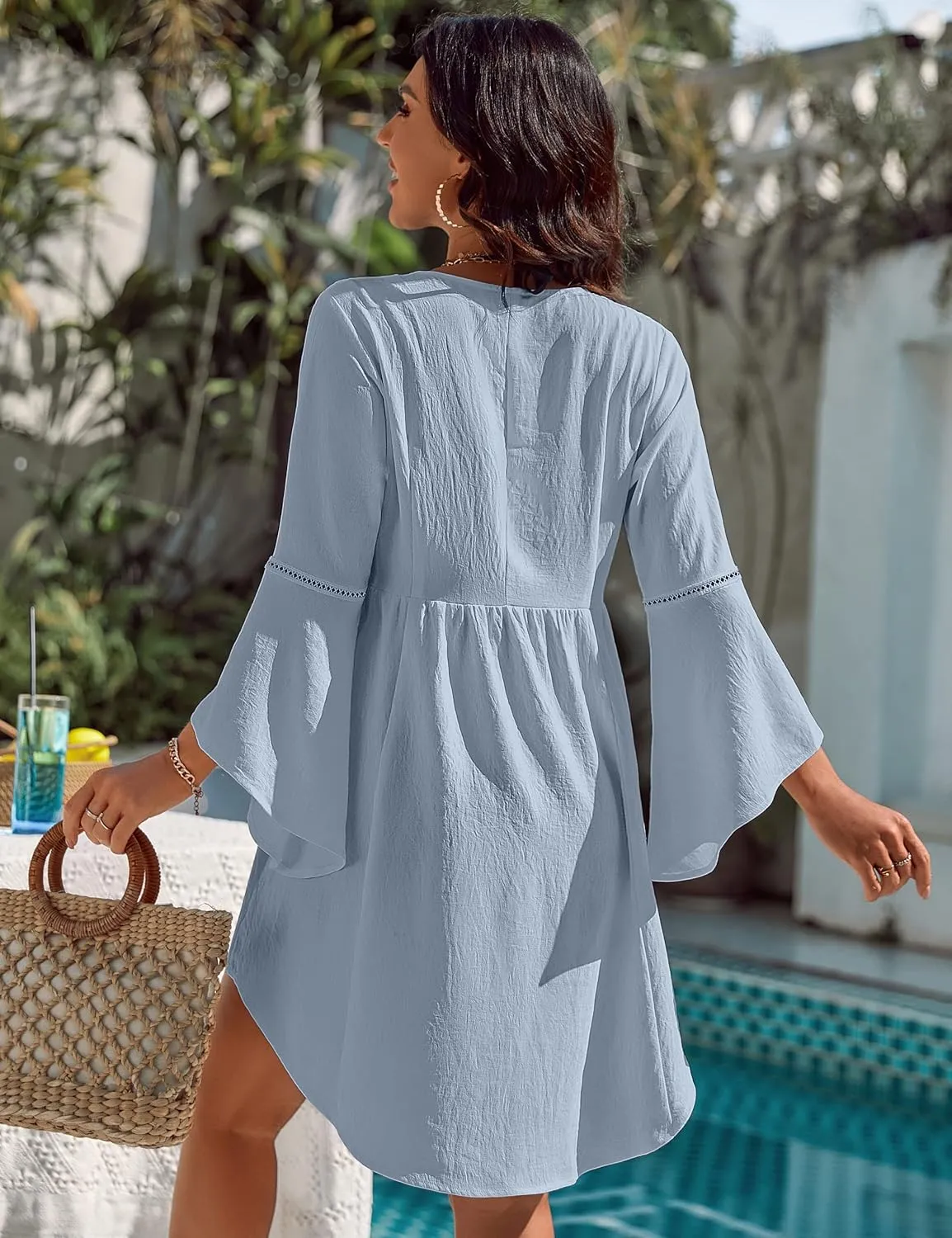 Blooming Jelly Womens Swimsuit Coverup V Neck Chiffon Bathing Suit Beach Dress Flowy Swim Bikini Cover Up
