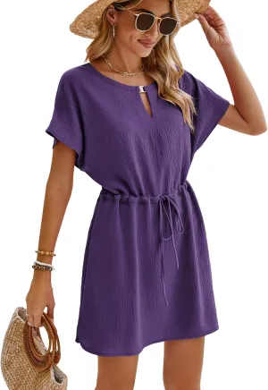 Bluetime Women Casual Summer Swimsuit Coverup Bikini Beachwear Coverups Flowy Short Sleeve Beach Dress