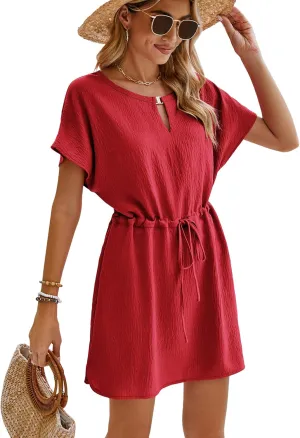 Bluetime Women Casual Summer Swimsuit Coverup Bikini Beachwear Coverups Flowy Short Sleeve Beach Dress