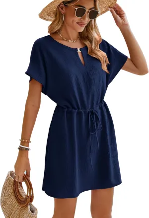 Bluetime Women Casual Summer Swimsuit Coverup Bikini Beachwear Coverups Flowy Short Sleeve Beach Dress