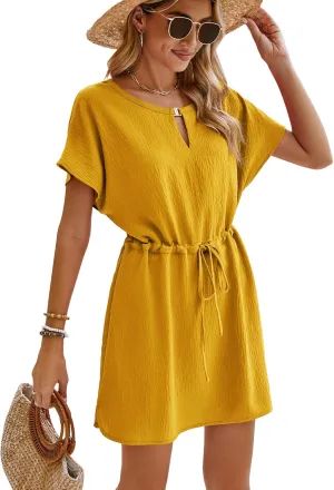 Bluetime Women Casual Summer Swimsuit Coverup Bikini Beachwear Coverups Flowy Short Sleeve Beach Dress