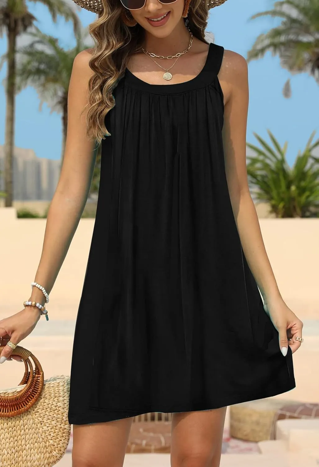 Bluetime Women's Bathing Suit Cover Up Sleeveless Halter Floral Beach Swimsuit Coverup Dress