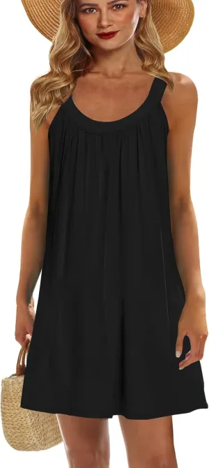 Bluetime Women's Bathing Suit Cover Up Sleeveless Halter Floral Beach Swimsuit Coverup Dress