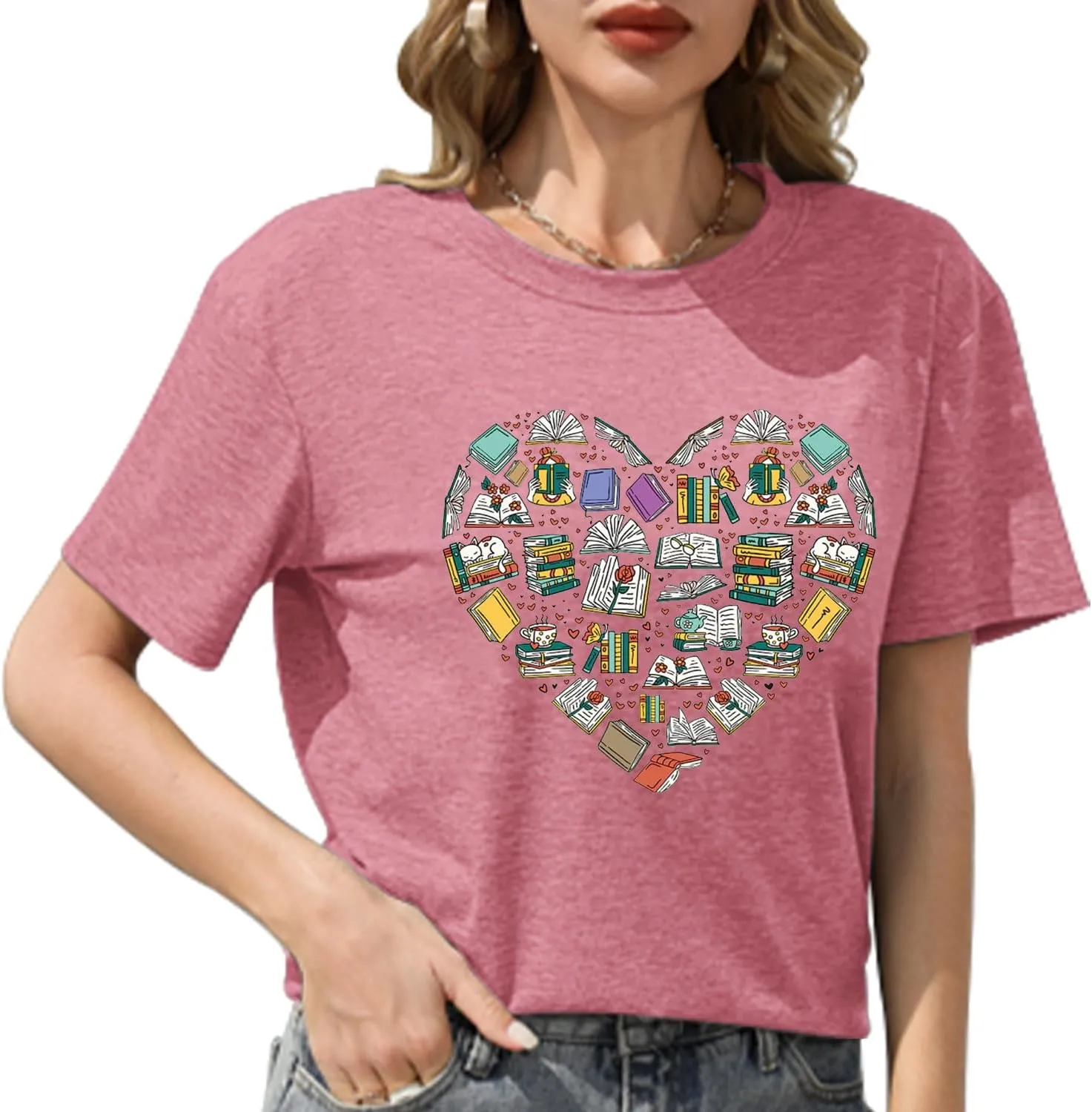 Bookish Gifts for Women Reading Shirts for Women I Love Books Tshirt Book Lovers Graphic Tee Tops