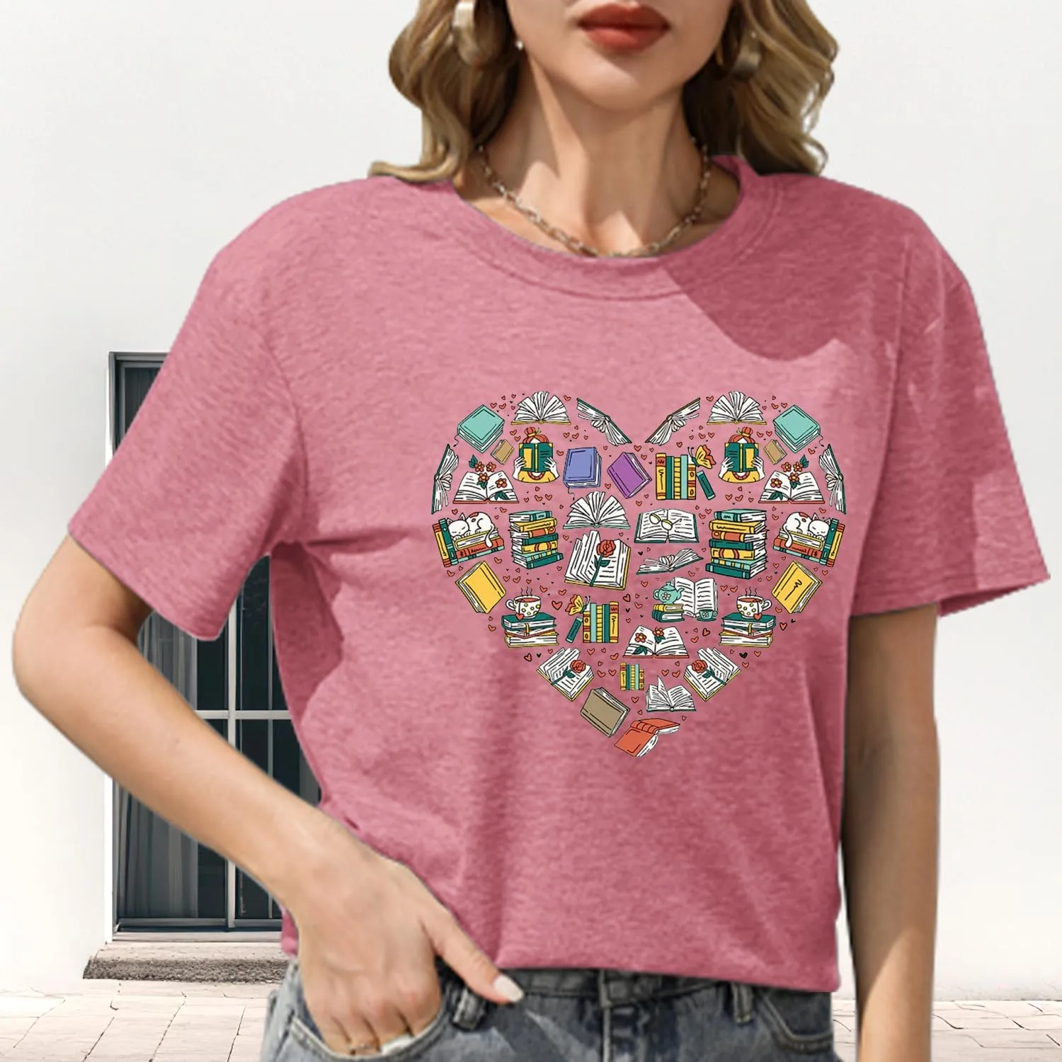 Bookish Gifts for Women Reading Shirts for Women I Love Books Tshirt Book Lovers Graphic Tee Tops
