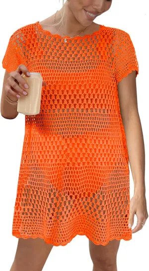Caracilia Women Swimsuit Coverup Crochet Bathing Suit Cover Ups for Swimwear Swim Summer Bikini Beachwear Beach Dress