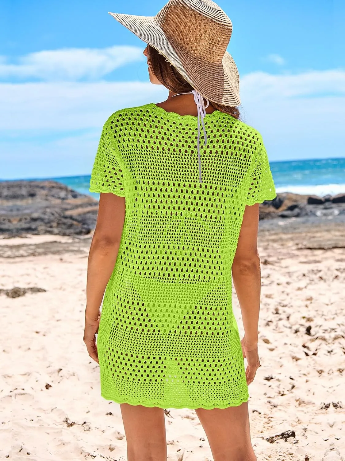 Caracilia Women Swimsuit Coverup Crochet Bathing Suit Cover Ups for Swimwear Swim Summer Bikini Beachwear Beach Dress