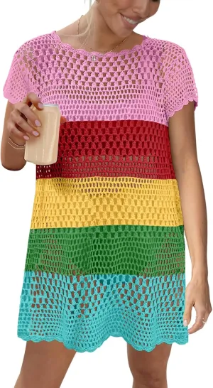 Caracilia Women Swimsuit Coverup Crochet Bathing Suit Cover Ups for Swimwear Swim Summer Bikini Beachwear Beach Dress