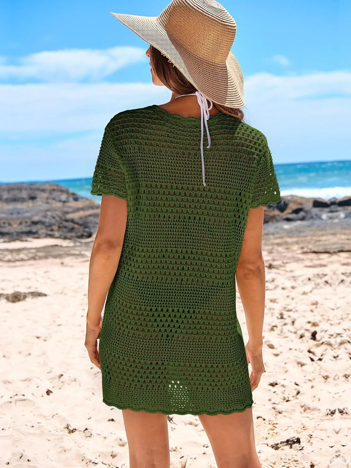 Caracilia Women Swimsuit Coverup Crochet Bathing Suit Cover Ups for Swimwear Swim Summer Bikini Beachwear Beach Dress