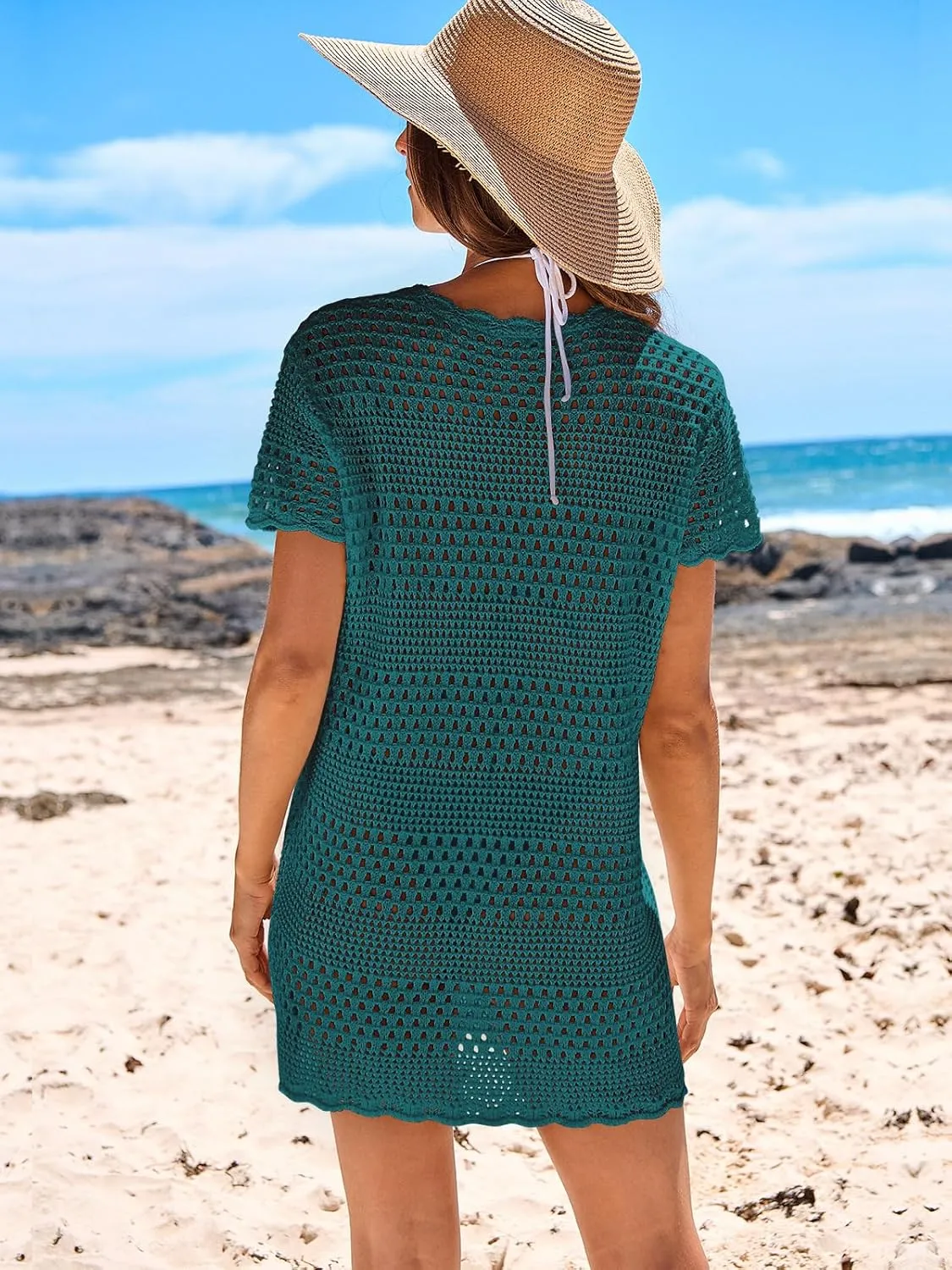 Caracilia Women Swimsuit Coverup Crochet Bathing Suit Cover Ups for Swimwear Swim Summer Bikini Beachwear Beach Dress