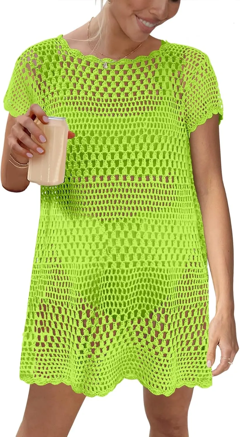 Caracilia Women Swimsuit Coverup Crochet Bathing Suit Cover Ups for Swimwear Swim Summer Bikini Beachwear Beach Dress